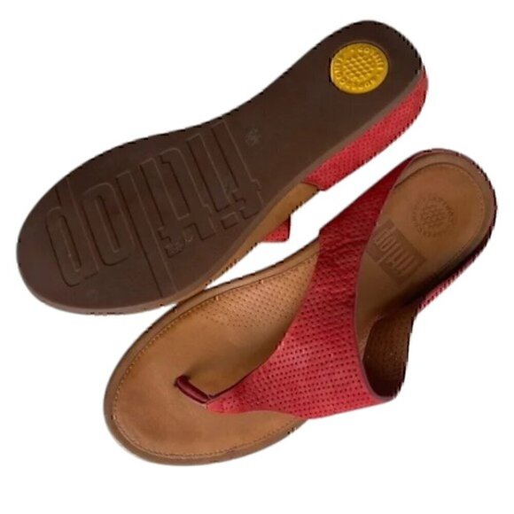 Fitflop Supercomff Women's Coral Red Leather Sandals size 7 - Picture 10 of 11